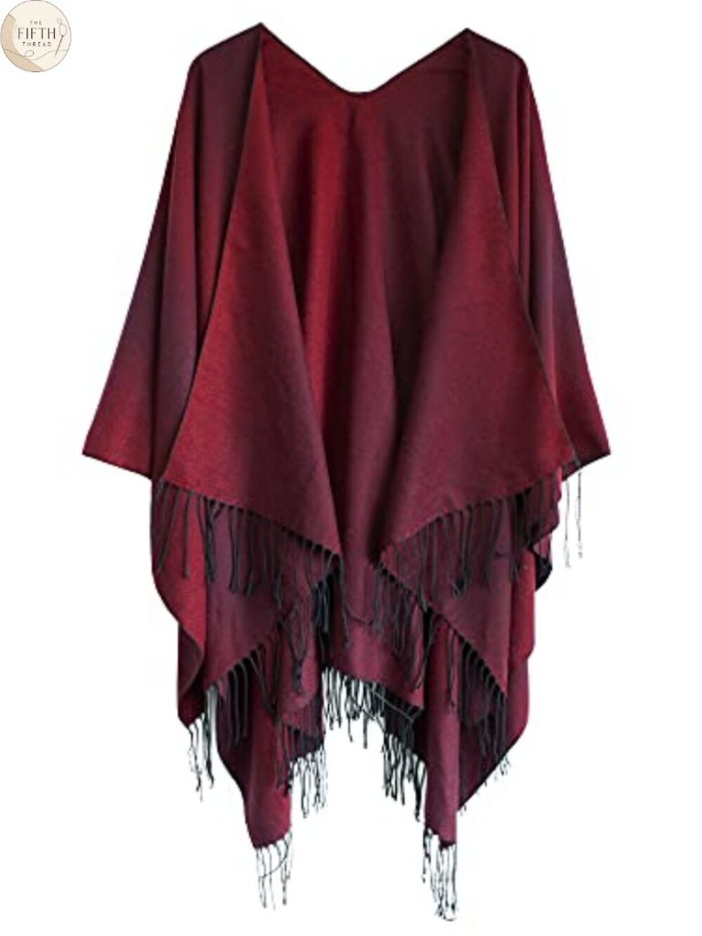 Open Front Poncho Shawl Wrap with Tassel Detail Reversible Western Layering